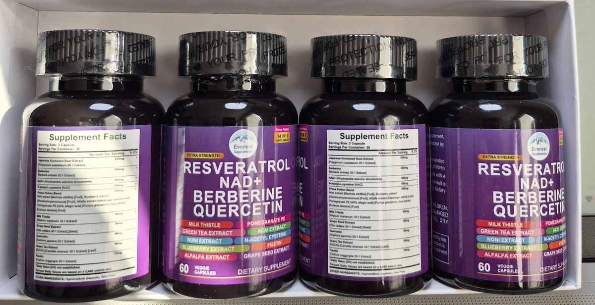NAD+ Resveritrol, Berberine and Quercetin  (for Energy, Focus, Stamina & More!) 60 Capsules, USA Seller!