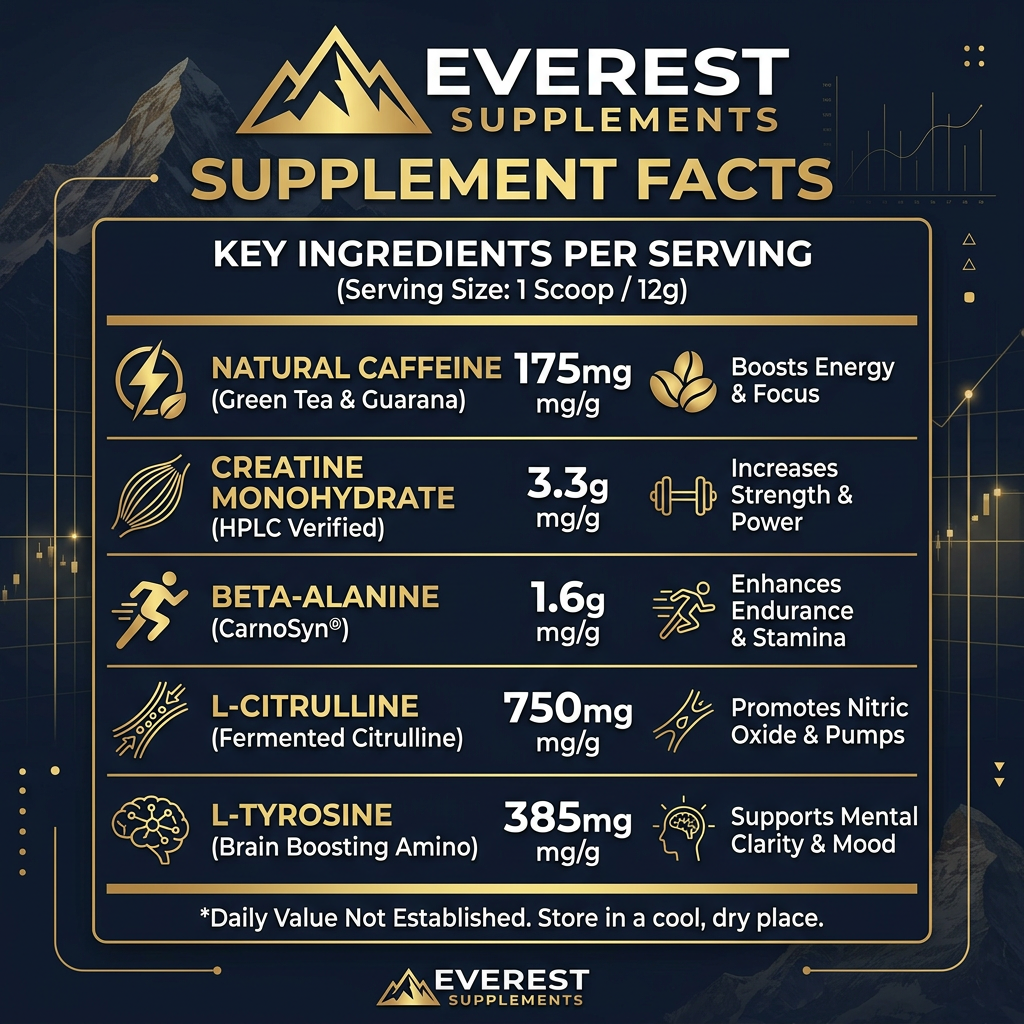 EVEREST Premium Pre-Workout ingredient panel