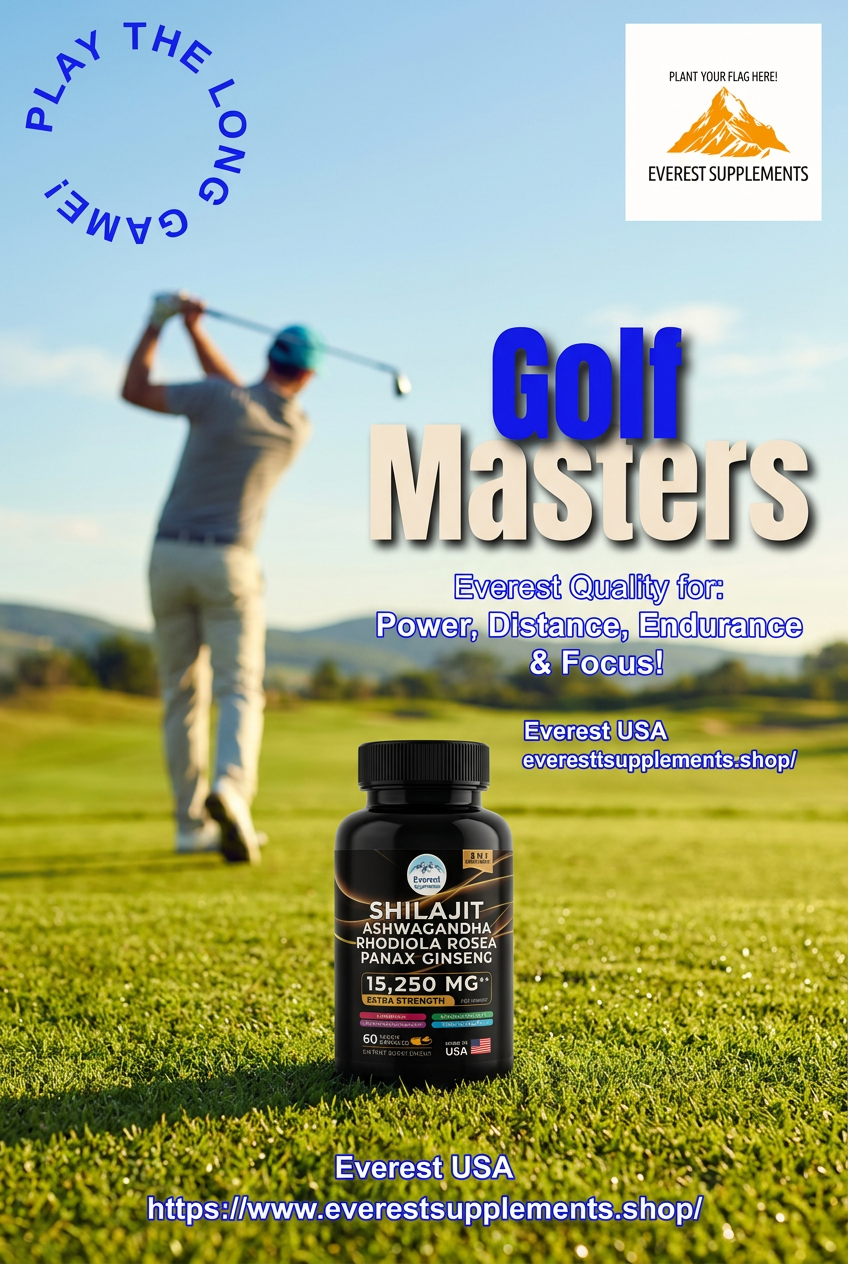 Everest Supplements bottle on golf course