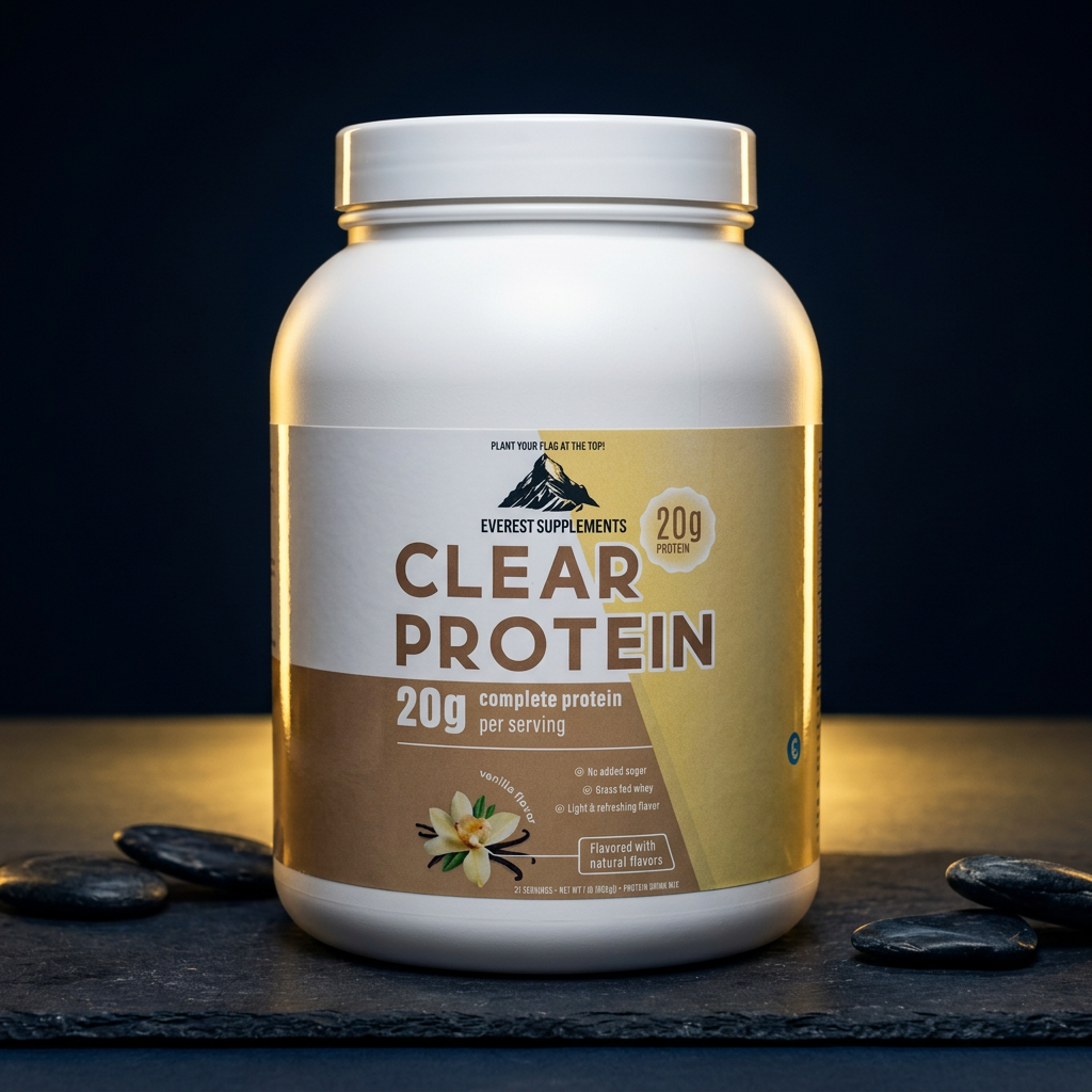EVEREST Clear Protein tub - dark dramatic studio shot